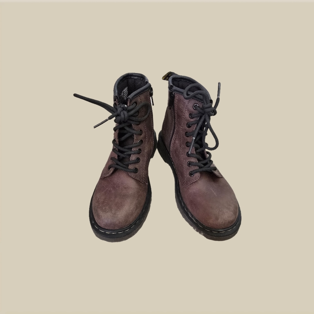 Doc Marten Kids' Dark Brown Leather Suede Junior Delaney Lace Up Combat Boots 13